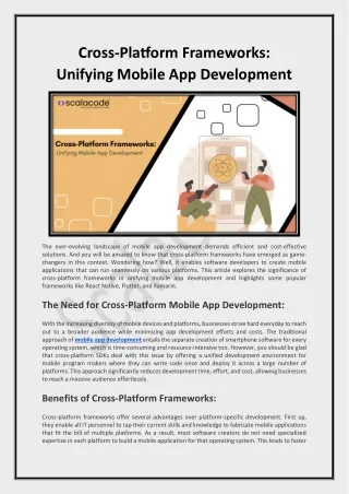 Cross-Platform Frameworks Unifying Mobile App Development