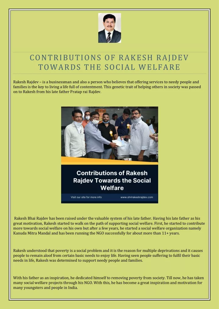 contributions of rakesh rajdev towards the social