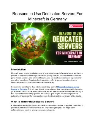 Reasons to use Dedicated servers for Minecraft in Germany