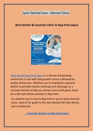 Best Dentist & Cosmetic Clinic In Raja Park Jaipur.