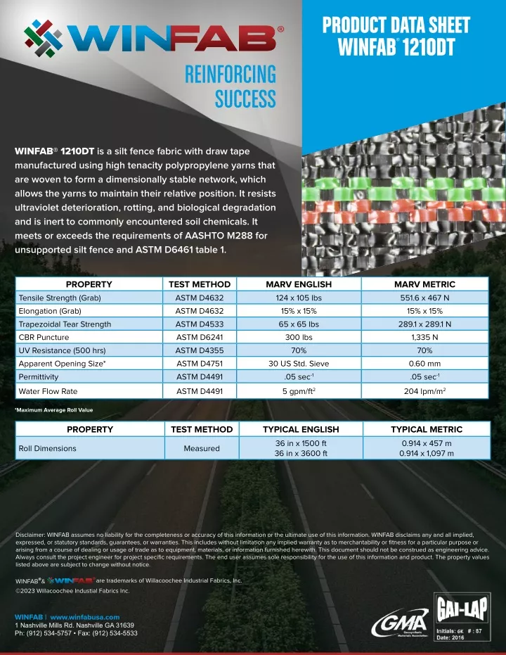 product data sheet winfab