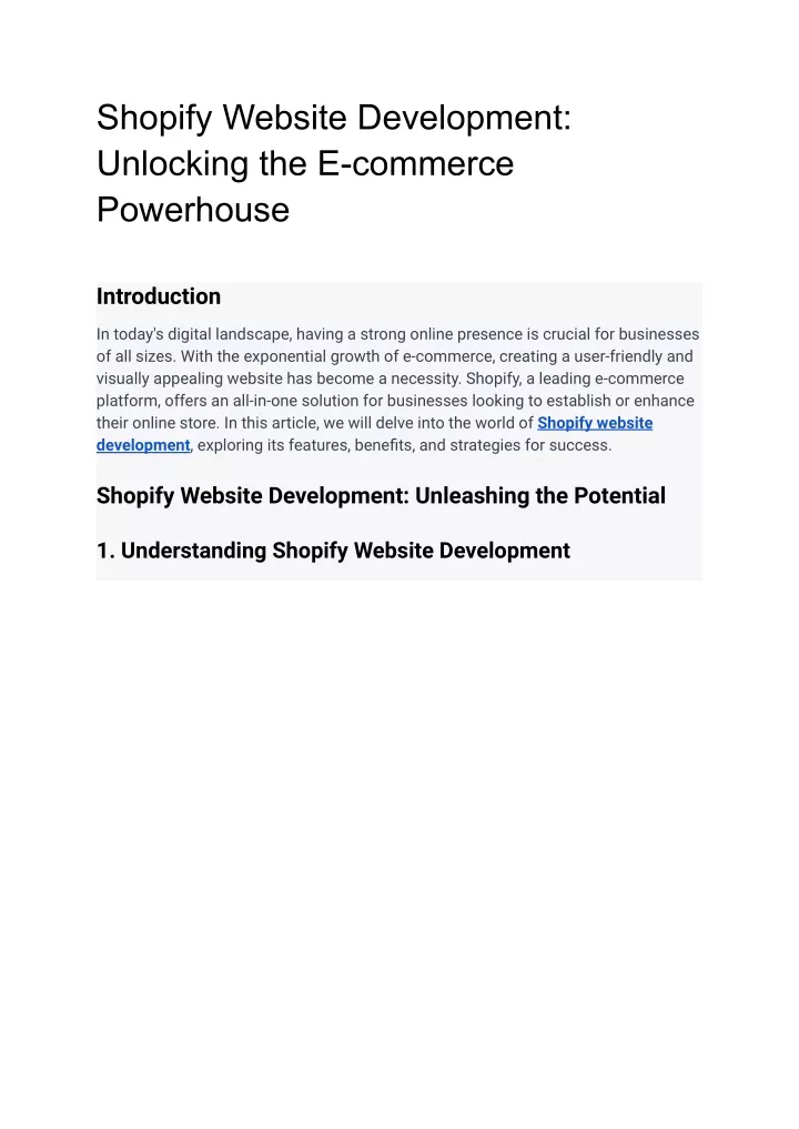 shopify website development unlocking