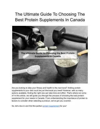 The Ultimate Guide to Choosing the Best Protein Supplements in Canada