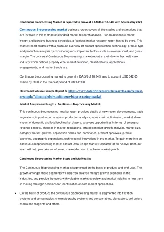 continuous bioprocessing market is expected