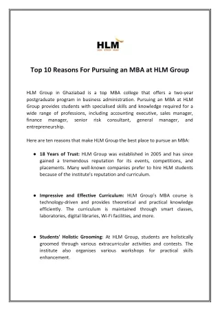 top 10 reasons for pursuing an mba at hlm group