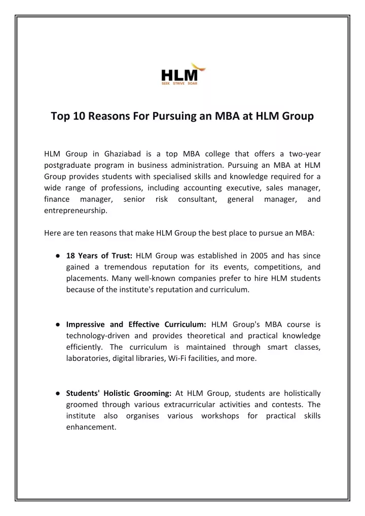 top 10 reasons for pursuing an mba at hlm group