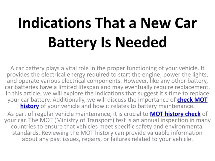 indications that a new car battery is needed