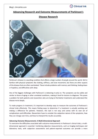 Advancing Research and Outcome Measurements of Parkinson's Disease Research