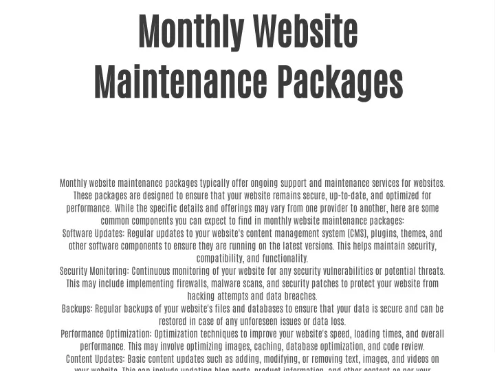 monthly website maintenance packages