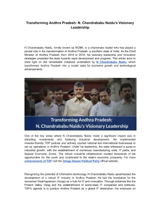 Transforming Andhra Pradesh N. Chandrababu Naidu's Visionary Leadership