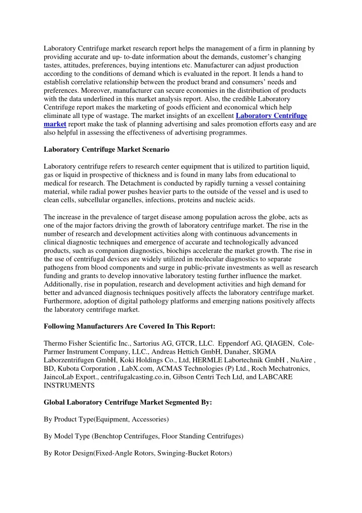 laboratory centrifuge market research report