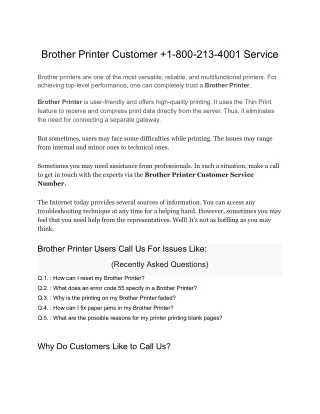 Brother Printer Customer  1-800-213-4001 Service