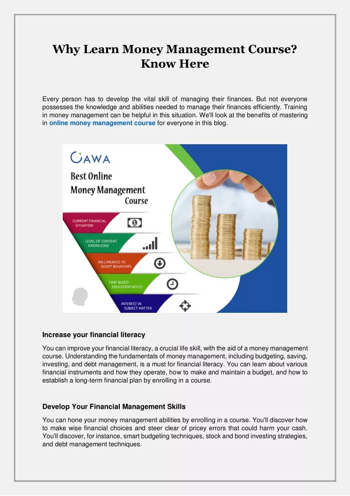 why learn money management course know here