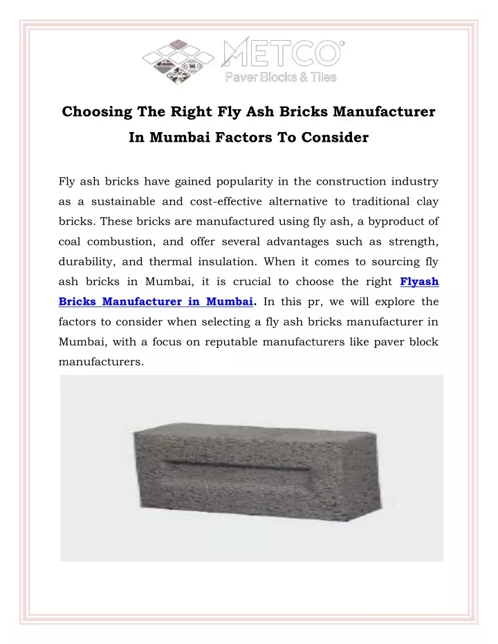 choosing the right fly ash bricks manufacturer