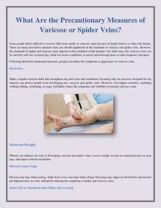 What Are the Precautionary Measures of Varicose or Spider Veins?