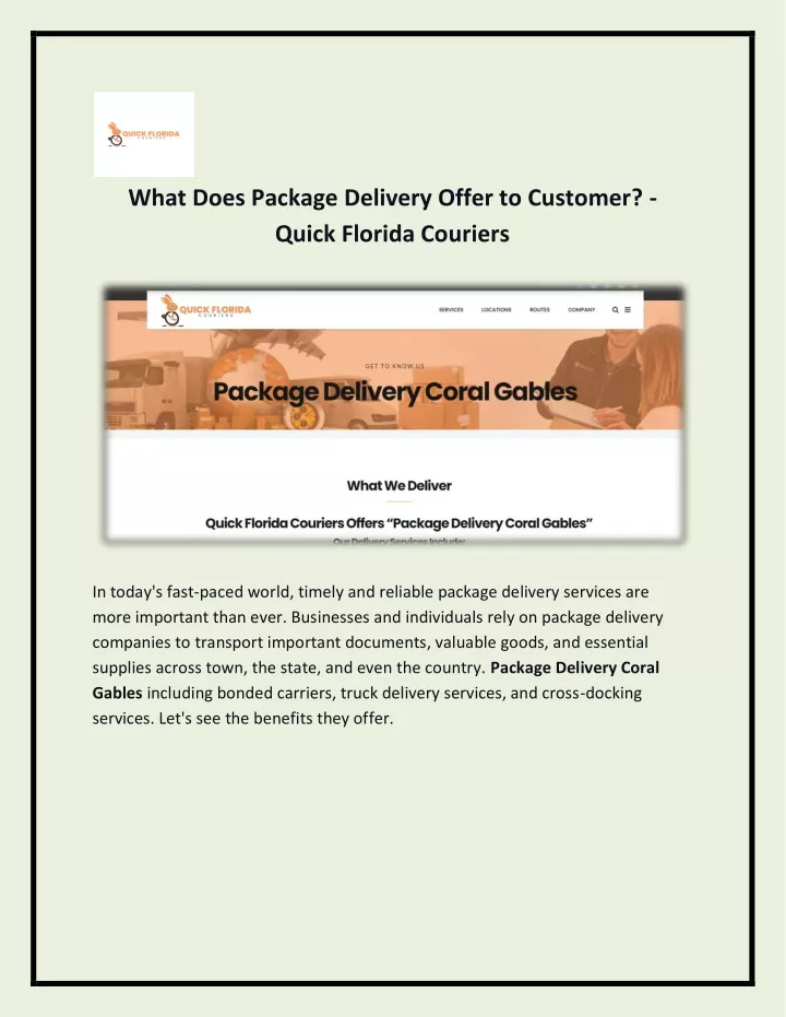 what does package delivery offer to customer