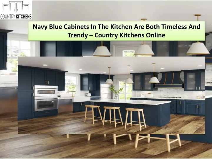 navy blue cabinets in the kitchen are both