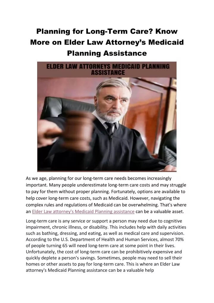 planning for long term care know more on elder