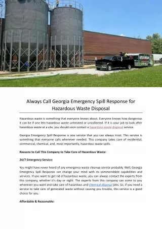 Always Call Georgia Emergency Spill Response for Hazardous Waste Disposal