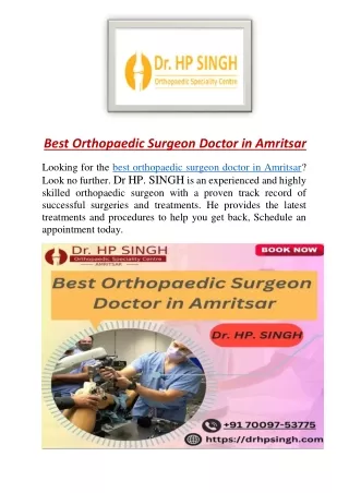 Best Orthopaedic Surgeon Doctor in Amritsar