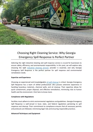 Choosing Right Cleaning Service: Why Georgia Emergency Spill Response Is Perfect