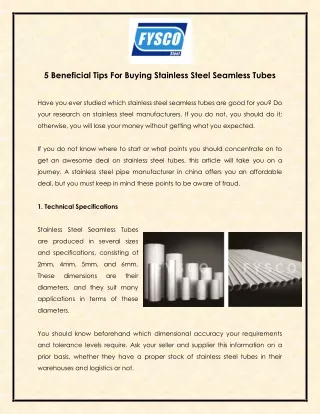 5 Beneficial Tips For Buying Stainless Steel Seamless Tubes