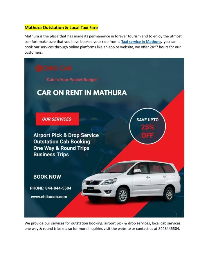 mathura outstation local taxi fare