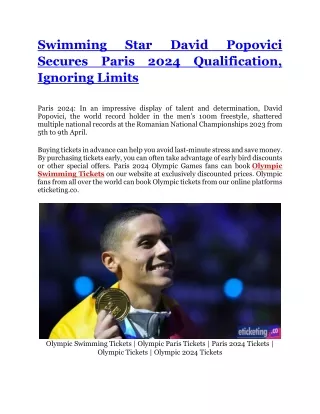 Swimming Star David Popovici Secures Paris 2024 Qualification, Ignoring Limits