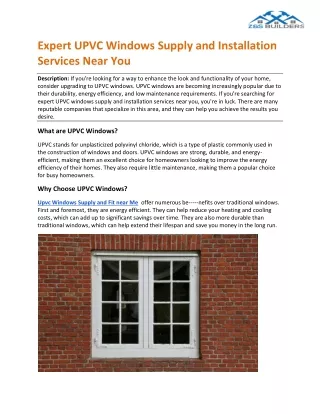 Expert UPVC Windows Supply and Installation Services Near You