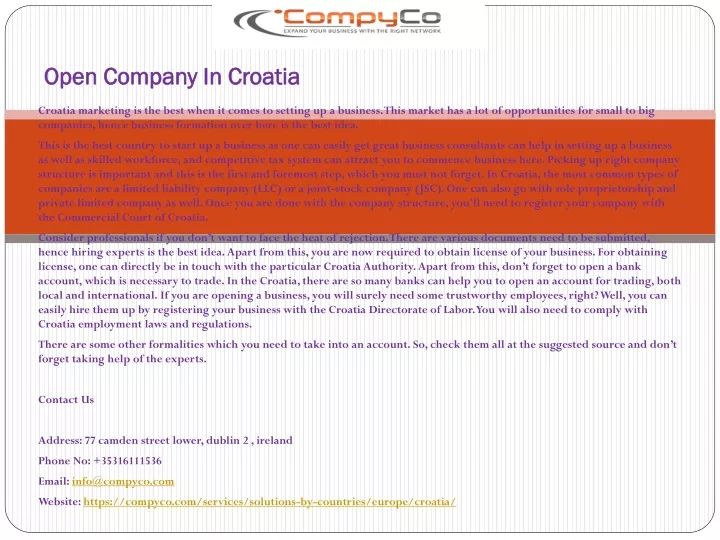 open company in croatia