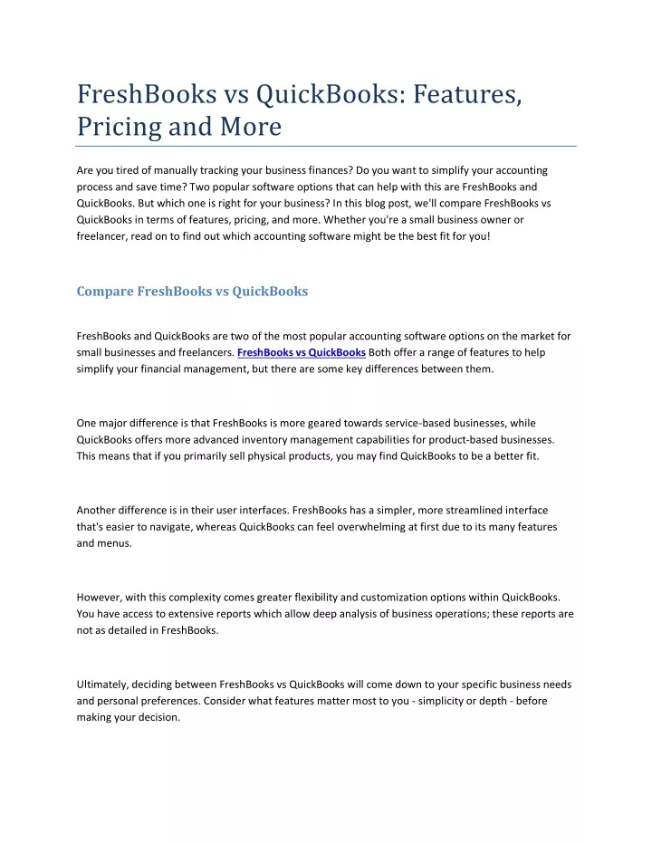 freshbooks vs quickbooks features pricing and more