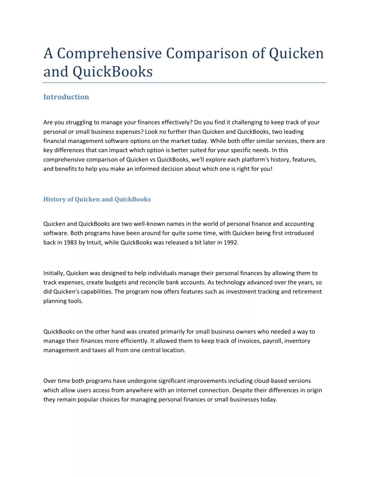 a comprehensive comparison of quicken