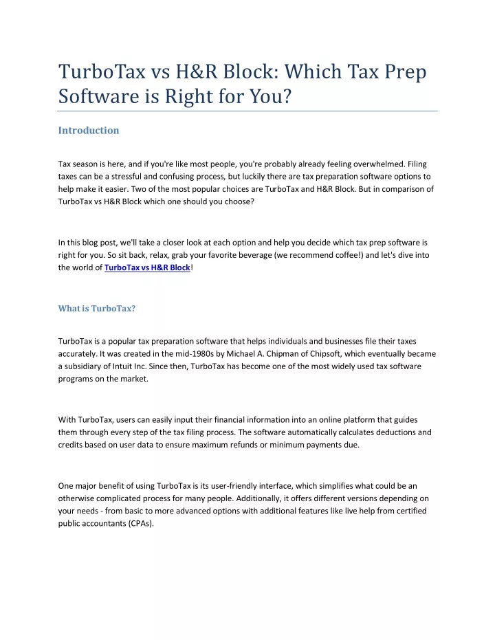 turbotax vs h r block which tax prep software