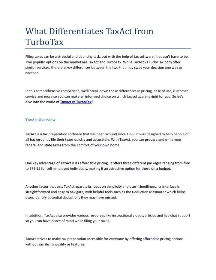 what differentiates taxact from turbotax