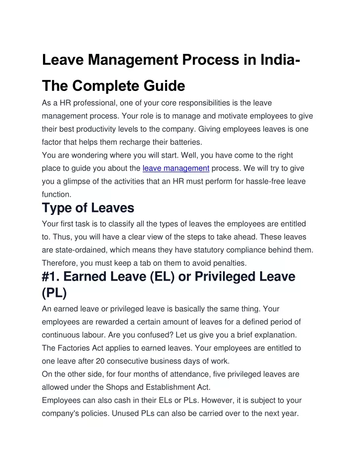 leave management process in india