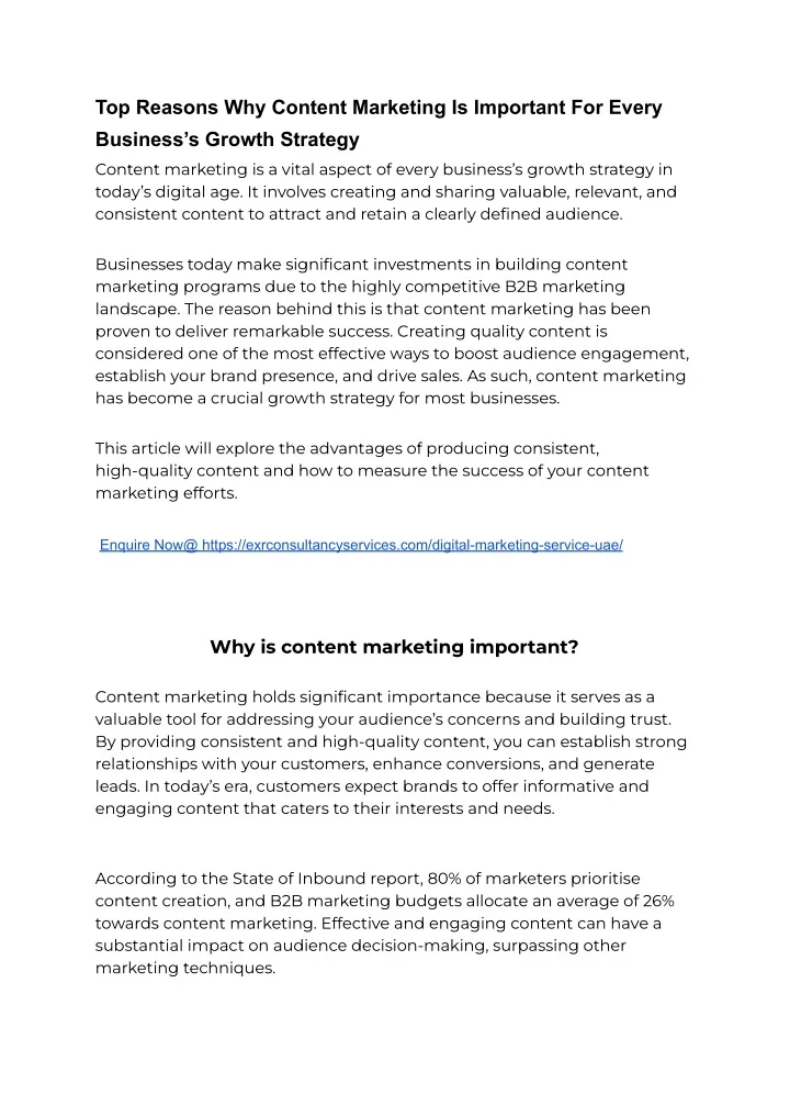 top reasons why content marketing is important