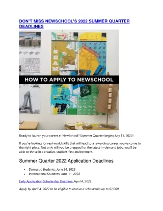 DONT MISS NEWSCHOOLS 2022 SUMMER QUARTER DEADLINES