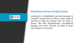 Rehabilitation Services Therapist Canada Susanulmer.ca