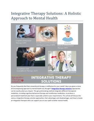 Integrative Therapy Solutions A Holistic Approach to Mental Health