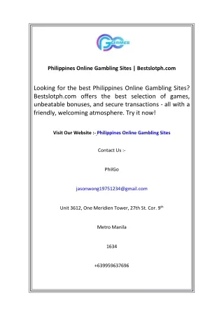 Philippines Online Gambling Sites  Bestslotph.com