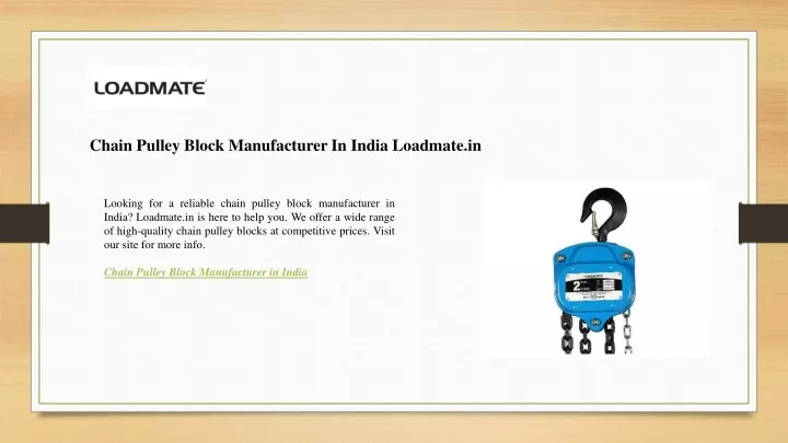 chain pulley block manufacturer in india loadmate