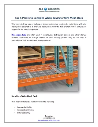 Top 5 Points to Consider When Buying a Wire Mesh Deck