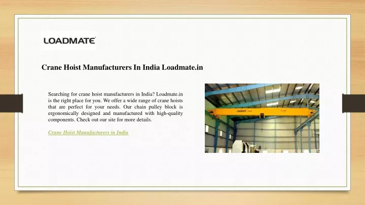 crane hoist manufacturers in india loadmate in