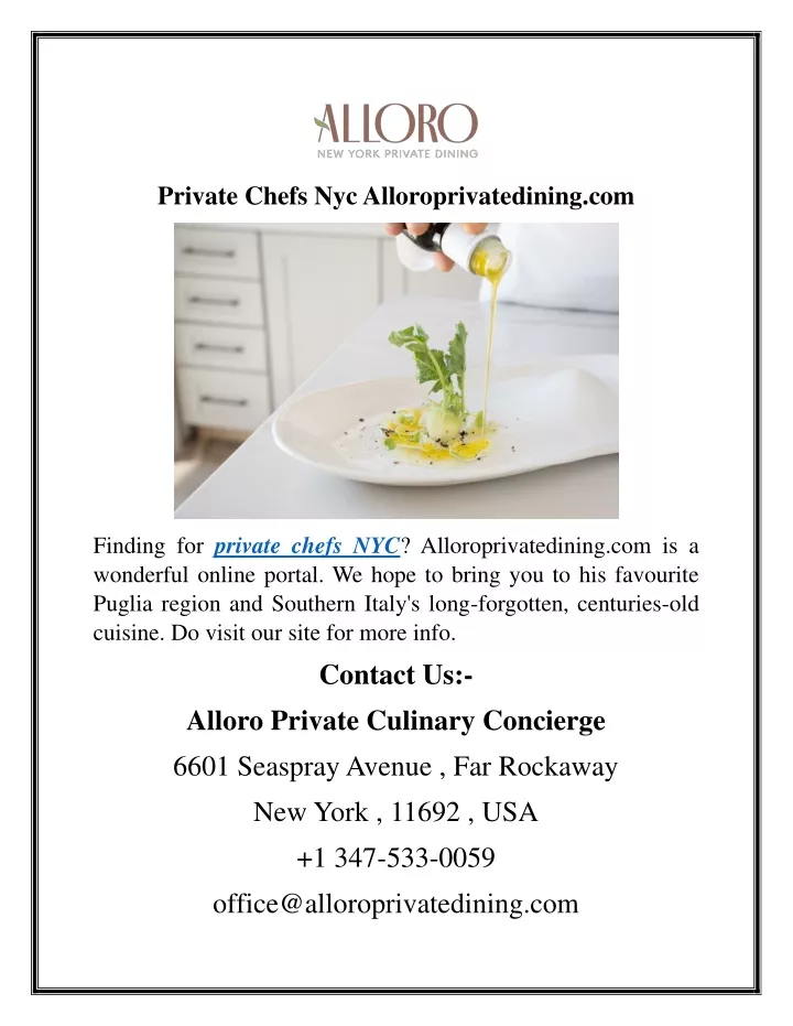 private chefs nyc alloroprivatedining com