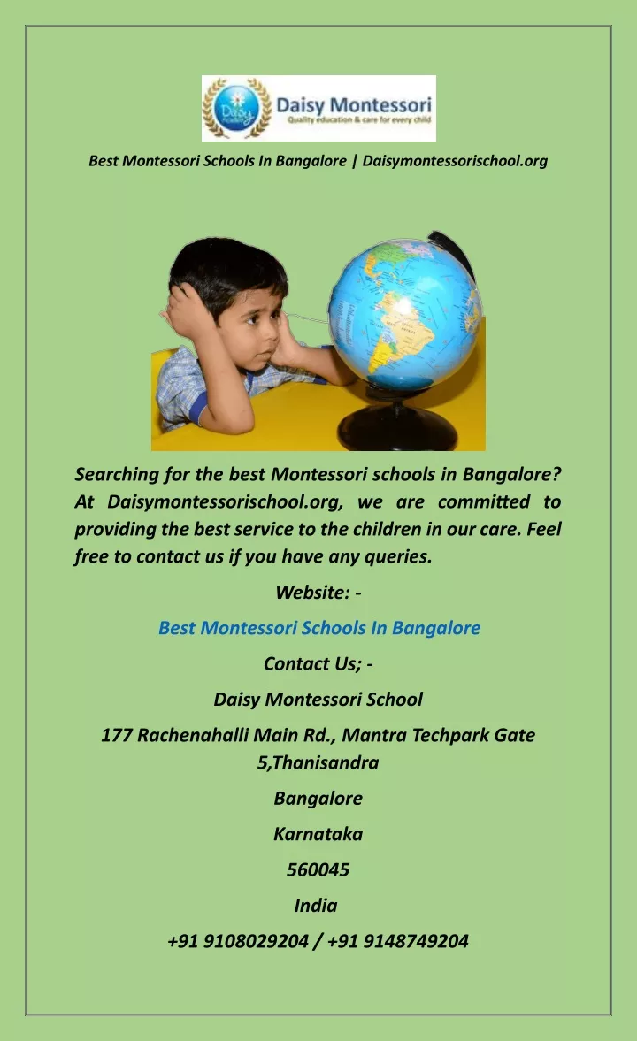 best montessori schools in bangalore