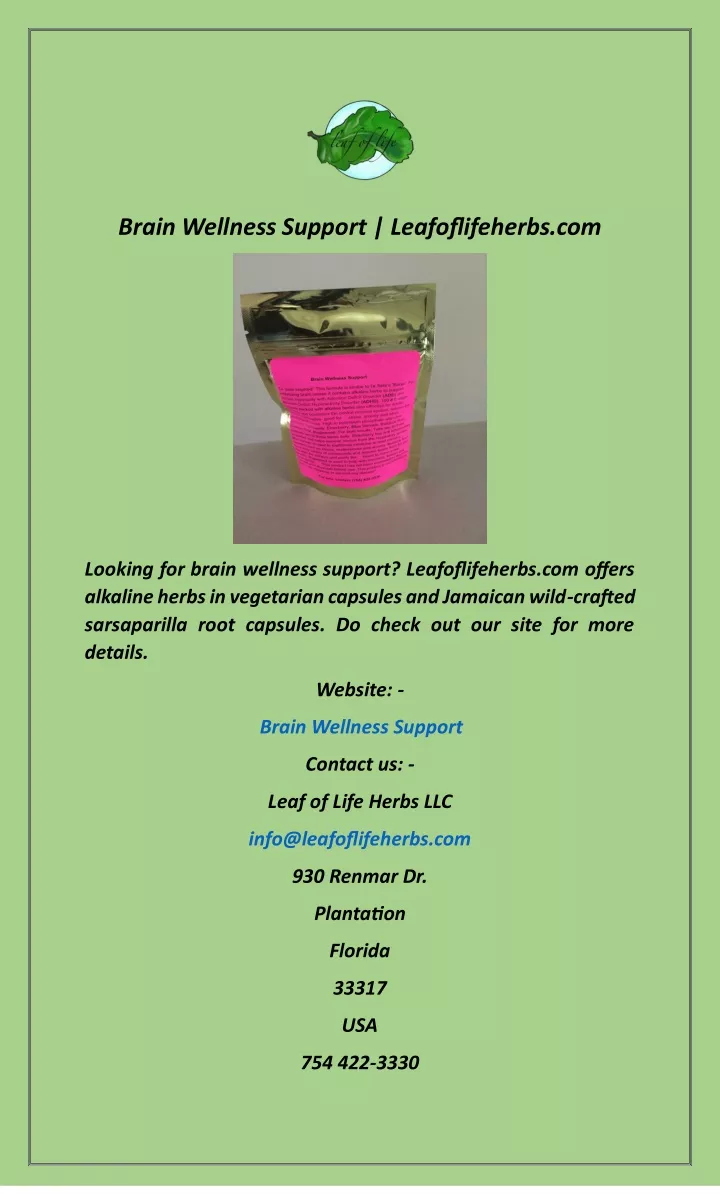 brain wellness support leafoflifeherbs com