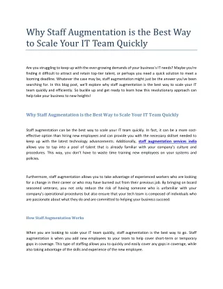 Why Staff Augmentation is the Best Way to Scale Your IT Team Quickly