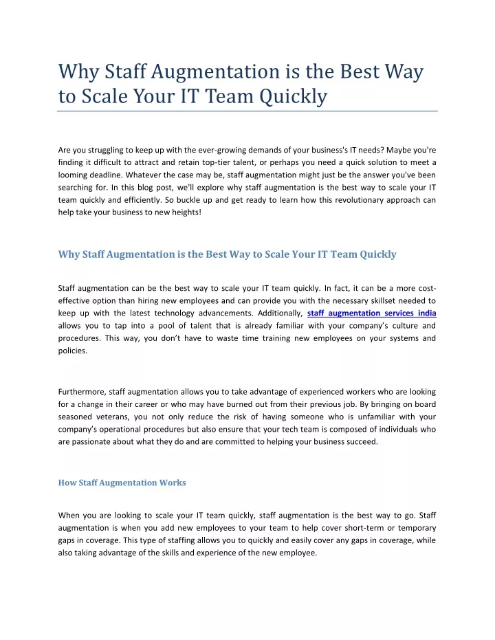 why staff augmentation is the best way to scale