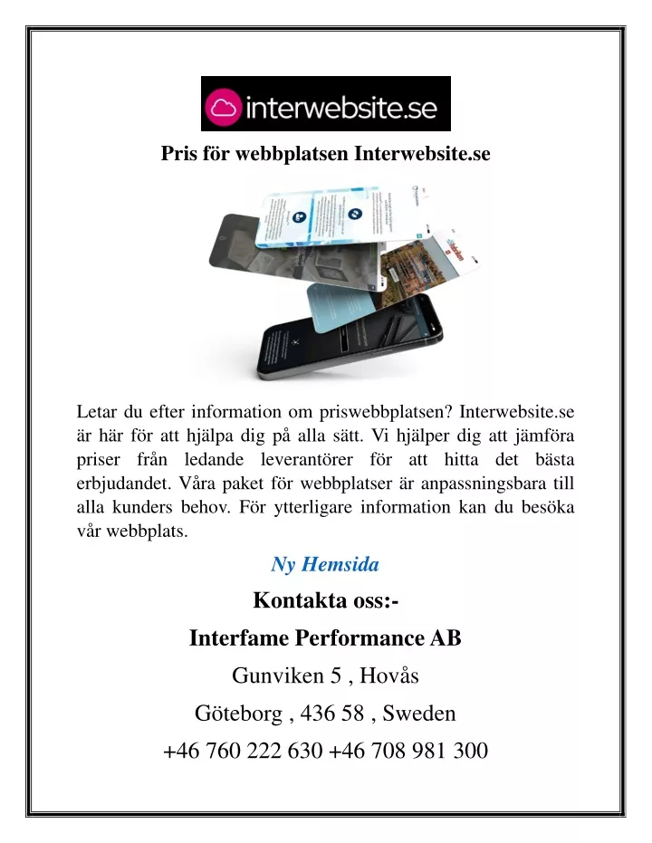 pris f r webbplatsen interwebsite se