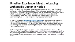 unveiling excellence meet the leading orthopedic doctor in nashik